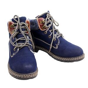 CAPA DE OZONO BLUE NUBUCK BROWN LEATHER LACE UP TEXTILE CUFF WINTER BOOTS 38/8